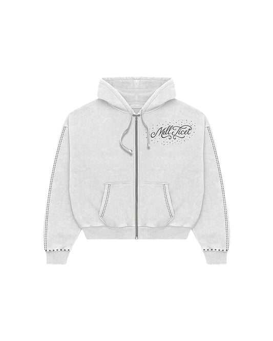 Stitched rhinestone zip-up