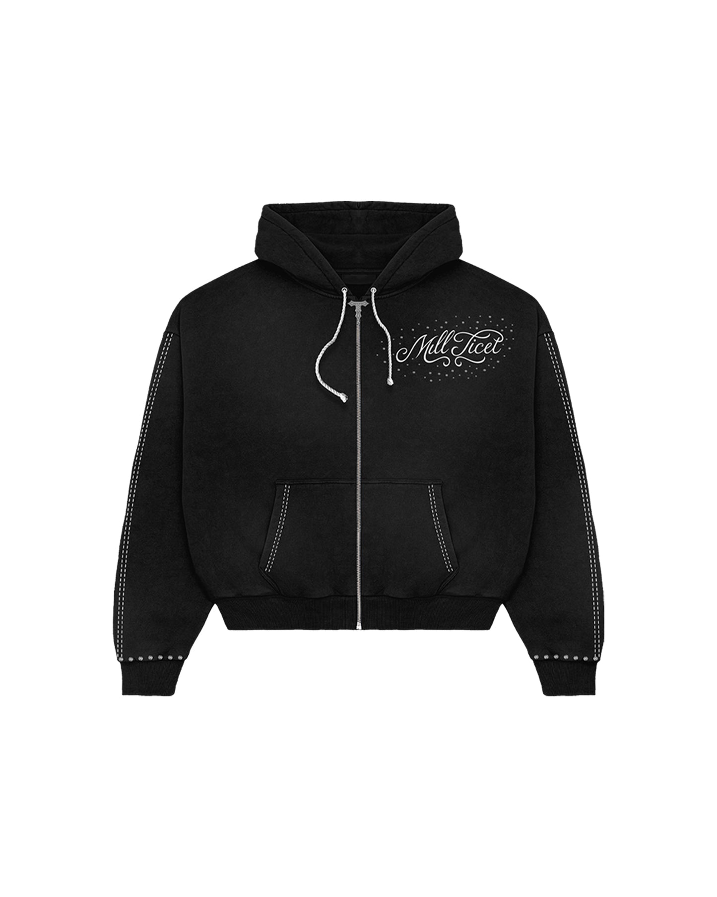 Stitched rhinestone zip-up