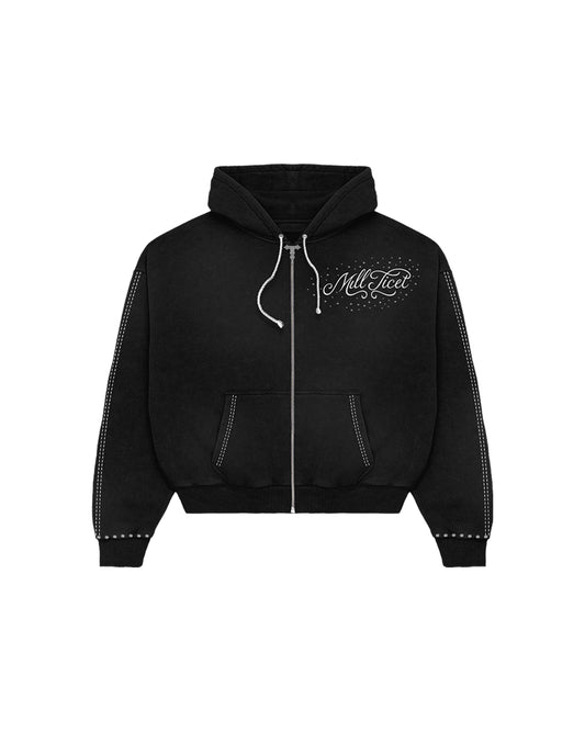 Stitched rhinestone zip-up